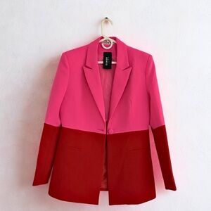 Colorblock Pink and Red Tailored Blazer